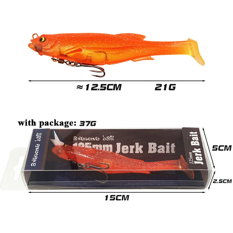 WeiHe 12.5cm 21g 6Colors Artificial Lifelike Fish Shape Soft Fishing Lure With Treble Hook For Saltwater And Freshwater