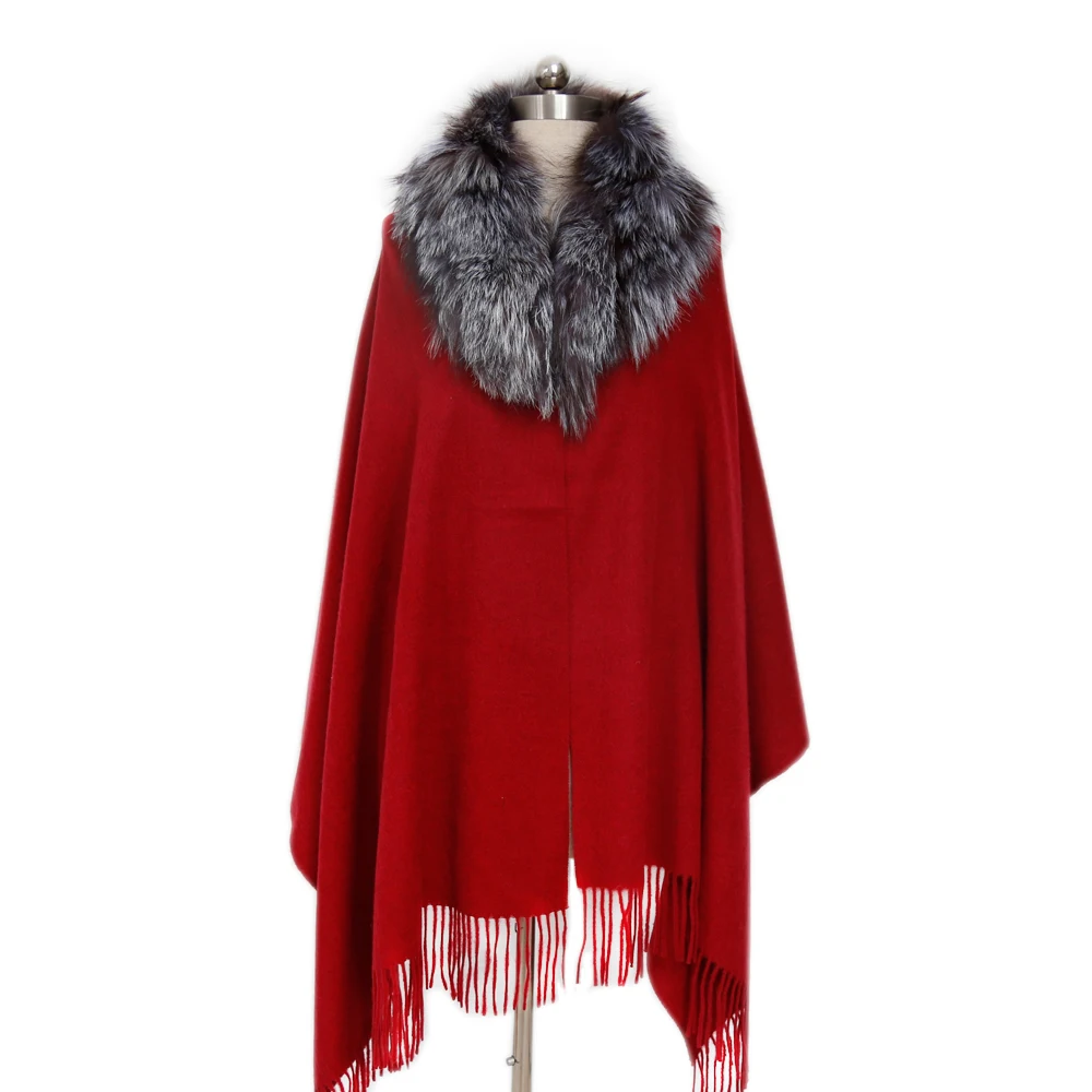 
2020 new fashion Autumn/Winter woolen Knitted capes For Fur collar plus size Poncho for women 