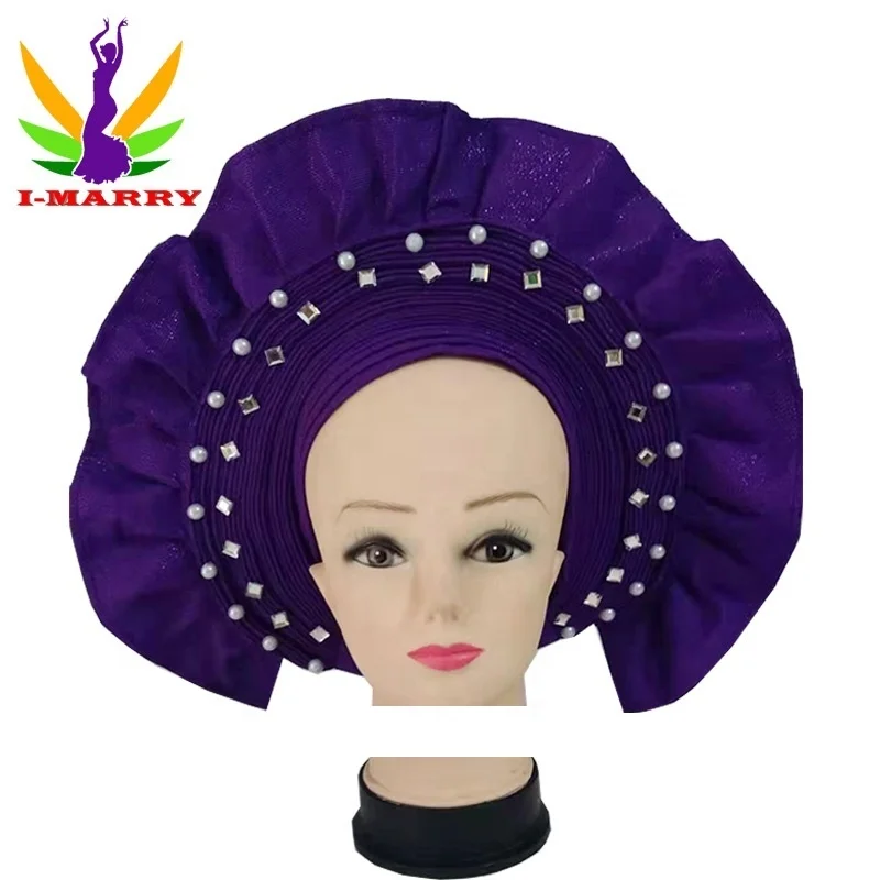 
2020 Head Tie With Pearls and Diamonds Turban for Women Auto Gele headtie Ready to wear Trendy 