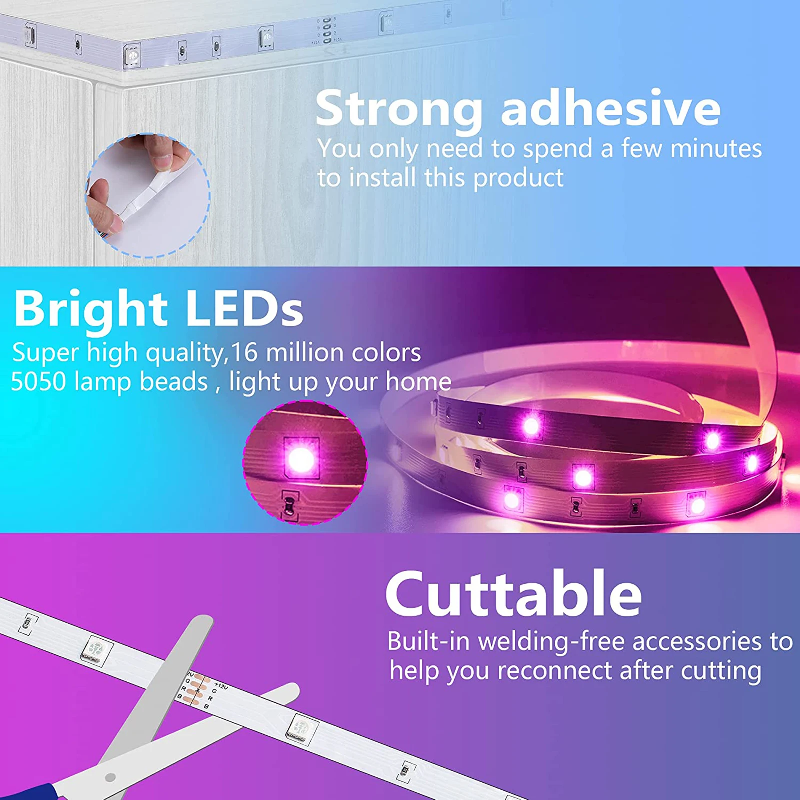 Hight Bright Led Strip Running Lights Tv Backlight Magic Strips 12V 5050 Rgb Ip20 Not Waterproof Smart 5M 10M Led Light