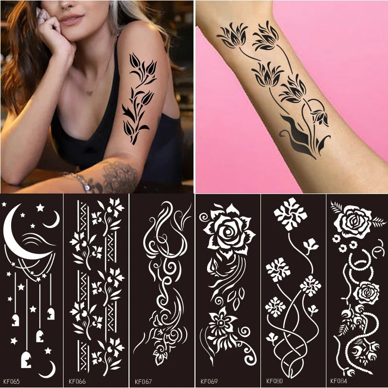 hot sale factory Wholesale Beautiful Body Art Hollow tattoo stencil stickers used with henna