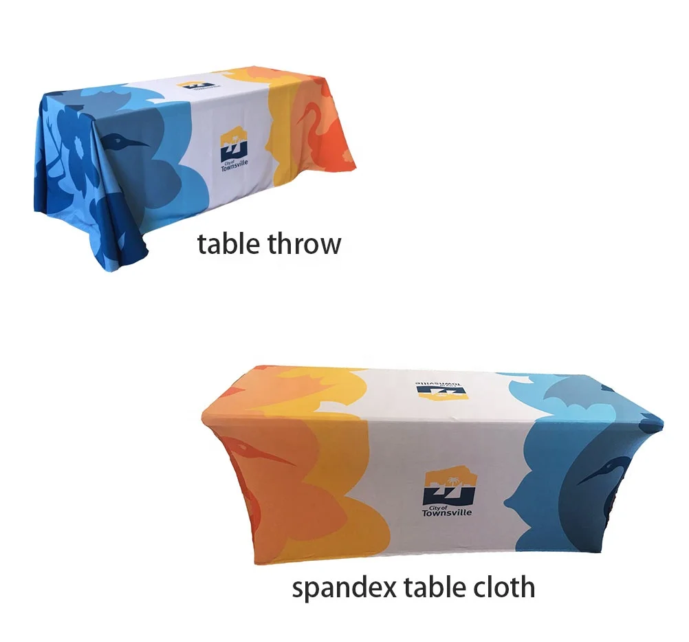 2024 Sublimation Printed Display Table Cloth Trade Show Stretchable Table Cover Fitted Table Throw