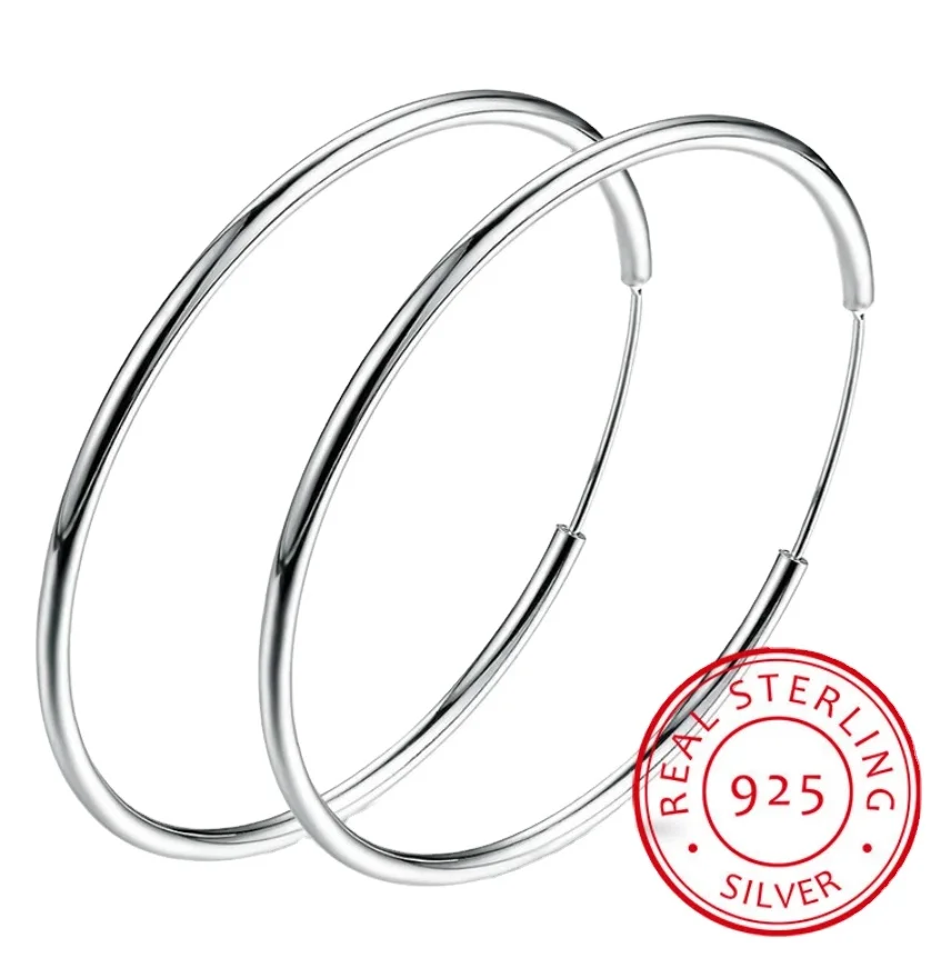 Women 100% 925 Sterling Silver Hoop Earring Round Circle Loop Gifts Box Packing Simple Earrings