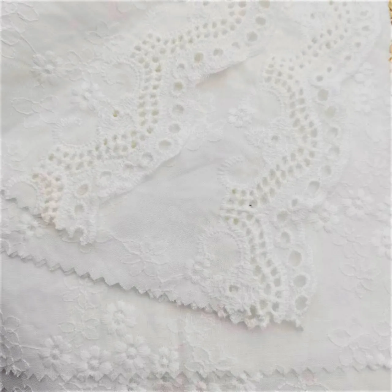 Hot selling beautiful design white color 100% cotton breathable Embroidered Fabric