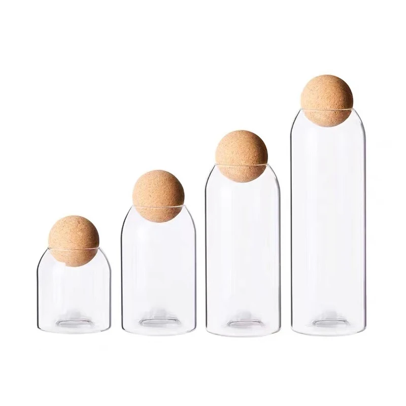 Glass storage jar 500/800/1200ml cork stopper bottle  borosilicate glass storage jar