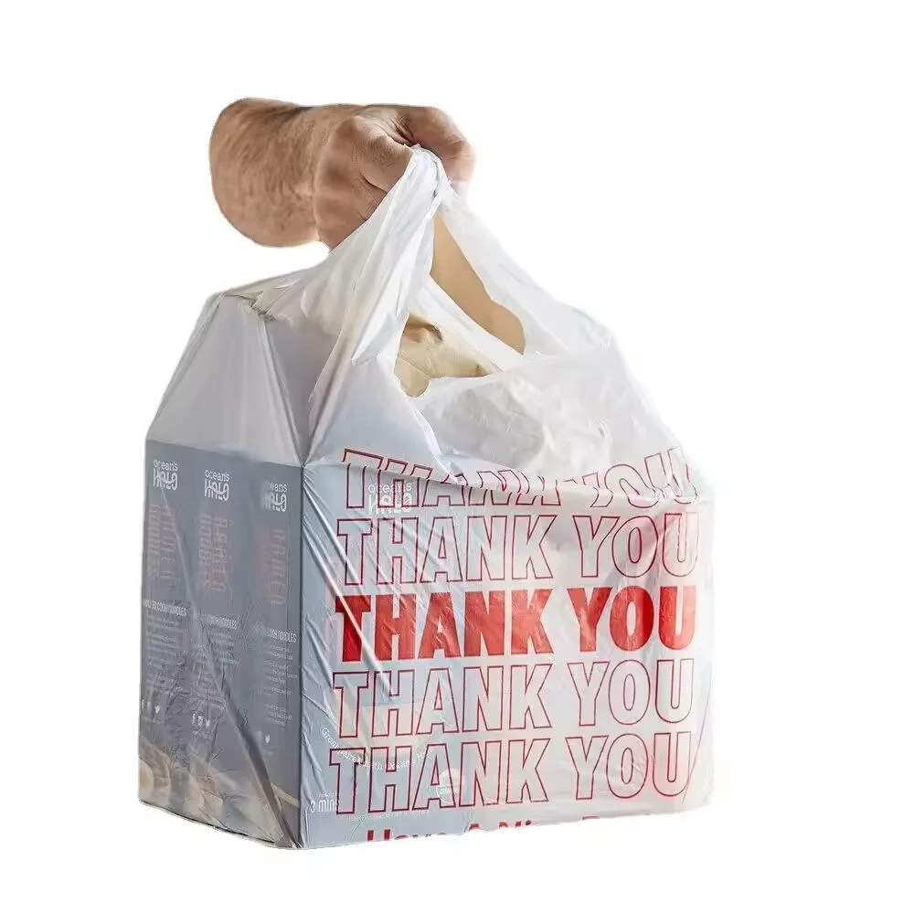 HDPE/LDPE Disposable T-Shirt Bag with Vest Handle Supermarket Shopping Bag for Grocery Fruit & Vegetable Packing