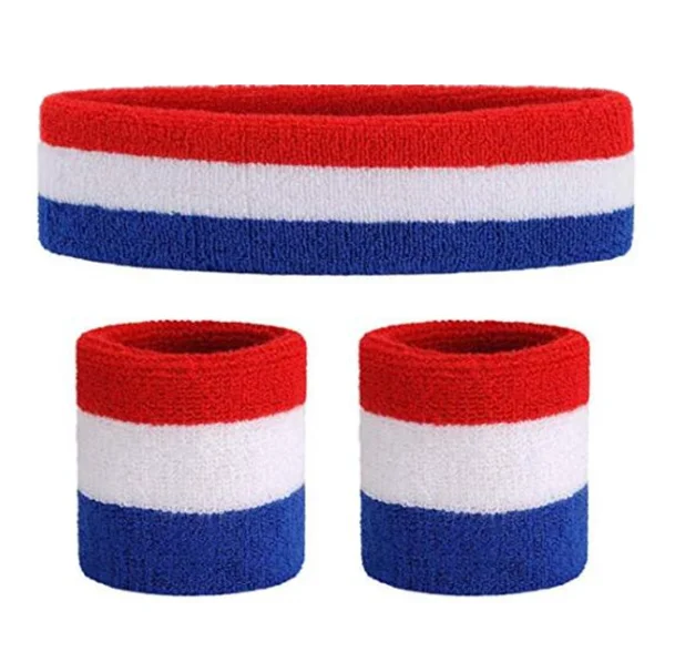 Factory custom 100% cotton sports headband wristband, striped sweatband, jersey matching band, tennis football volleyball