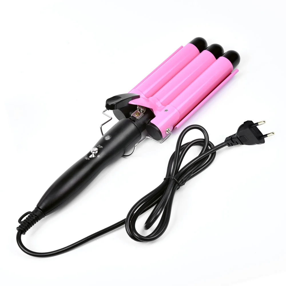 Three Barrel Curling Iron Wand Hair Waver with LCD Temperature Display Ceramic Tourmaline Triple Barrels Dual Voltage Crimp