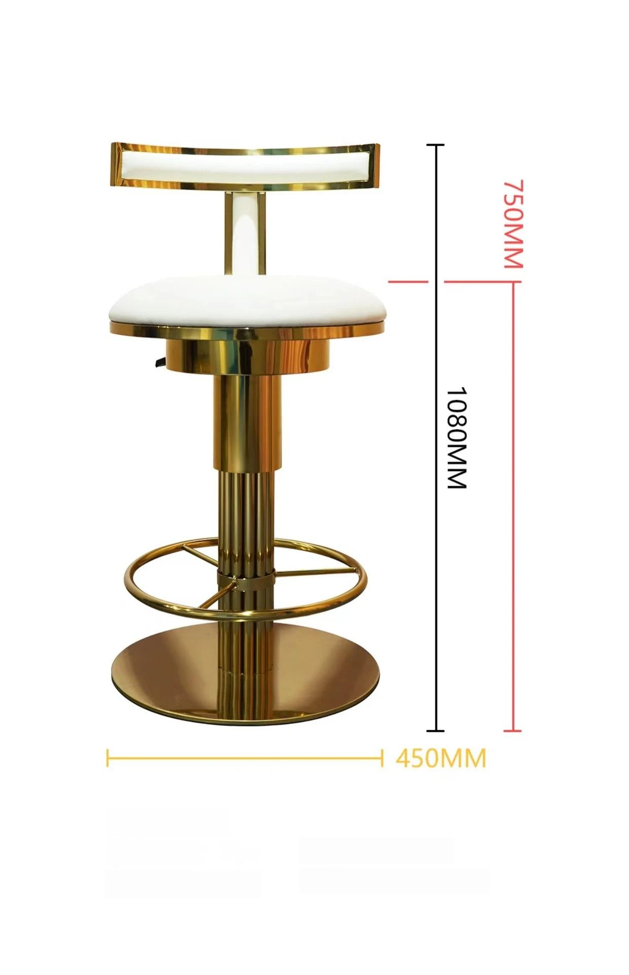 Luxury Stainless Steel Bar Chair Ktv Hotel Cafe Front Desk Stool Lift Swivel Chair Back Bar Chair