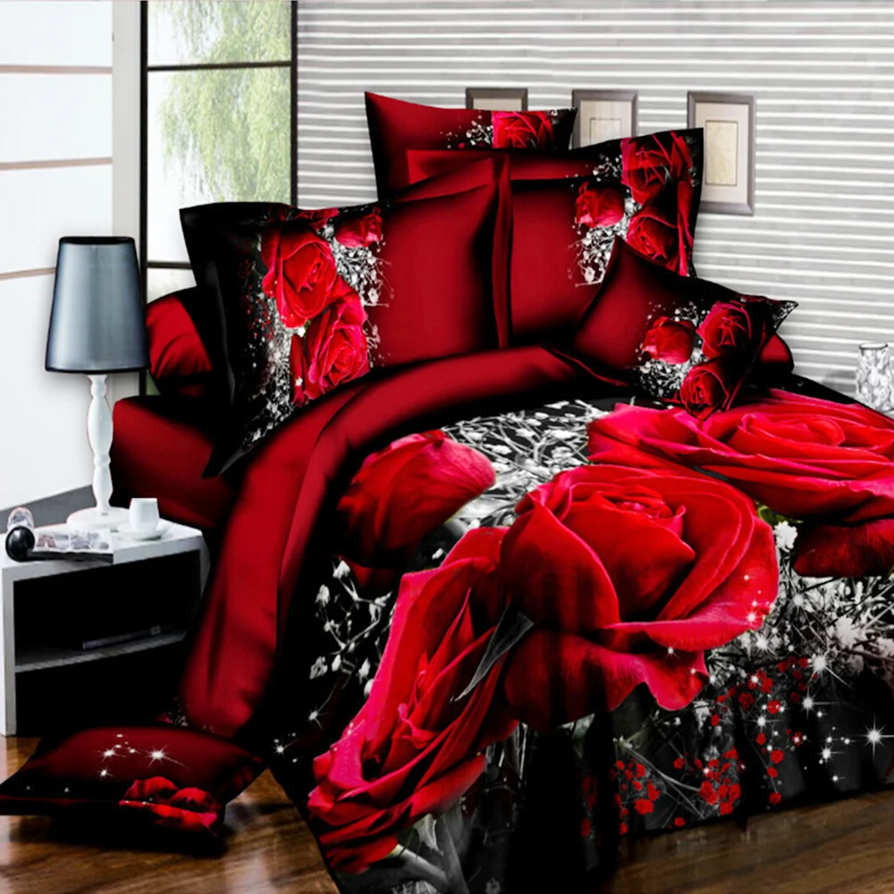 Factory Direct Sales Soft Touch Pink Flower Color King Size 3D Printed Bedding Set