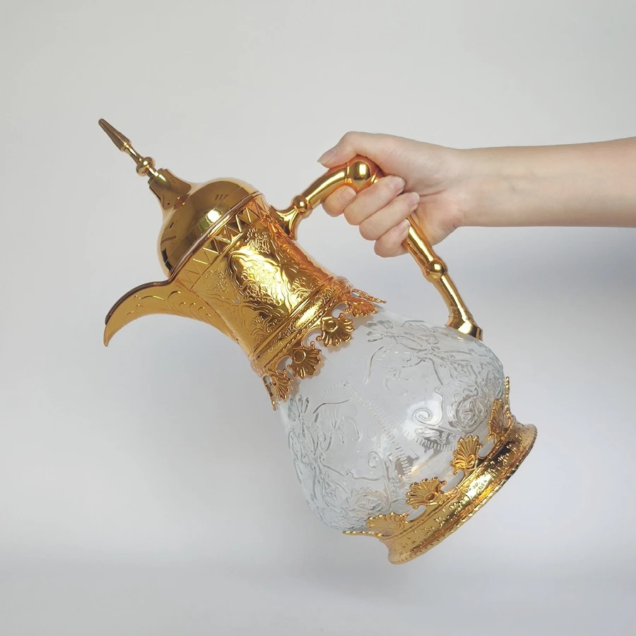 Trendy Arabic Style Middle East Luxury 1600ml Glass Jug Carafe Golden Handmade Turkish Coffee Pots