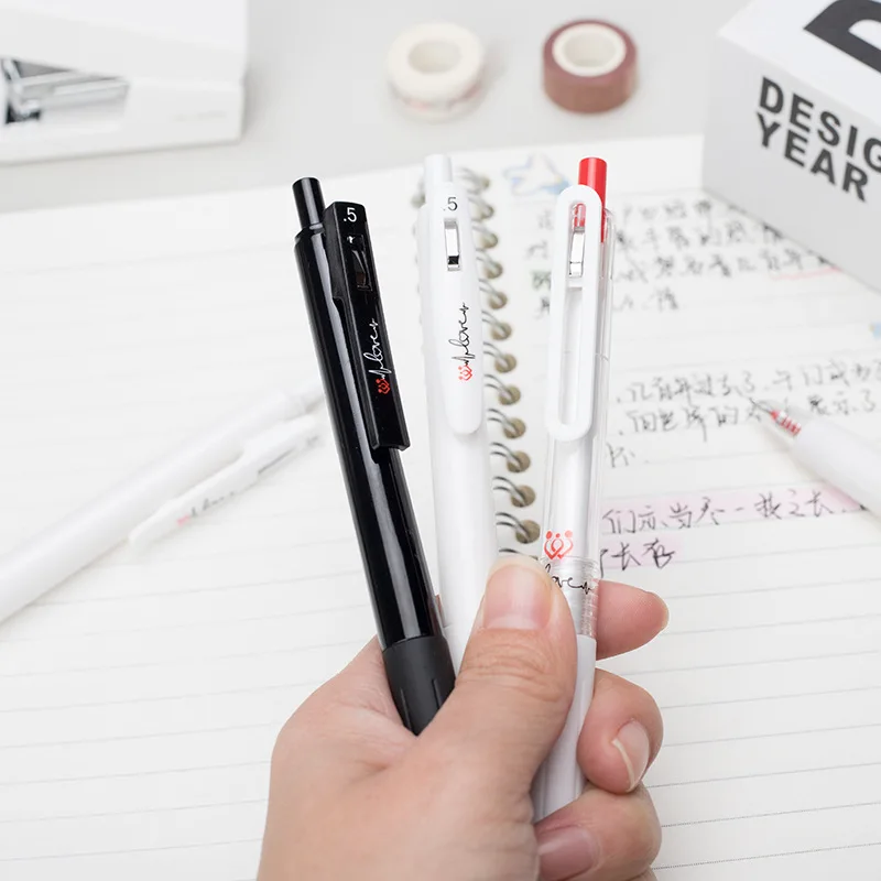 0.5mm ST Tip Simple Student Retractable Gel Pen Writing and Signing Black Red Ink Gel Ink Pen for school and office