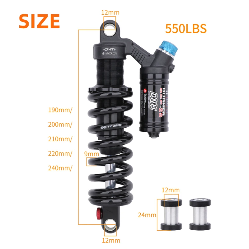 DNM RCP2S mountain bike rear shock absorber 550LBS spring soft tail 165mm/190mm/200/210/220/240mm bicycle shock absorber