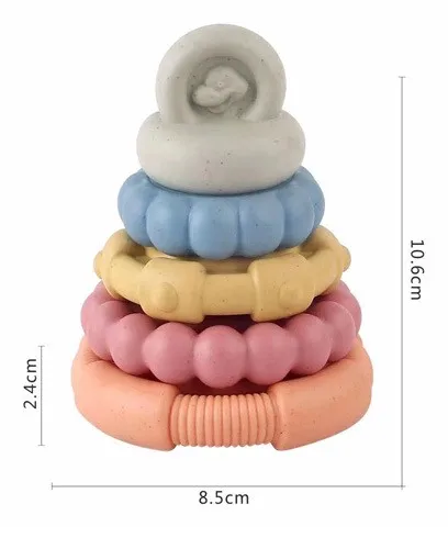Stacking Tower Dinosaur Building Blocks Soft Rubber Rainbow Ring Early Education Toy Baby Toy for Infant