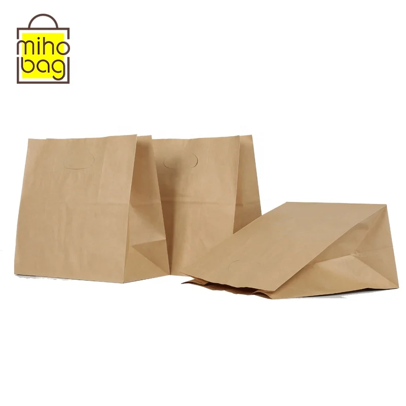 Eco-Friendly Kraft Paper Food Packaging Bag with Die Cut Handle for takeaway