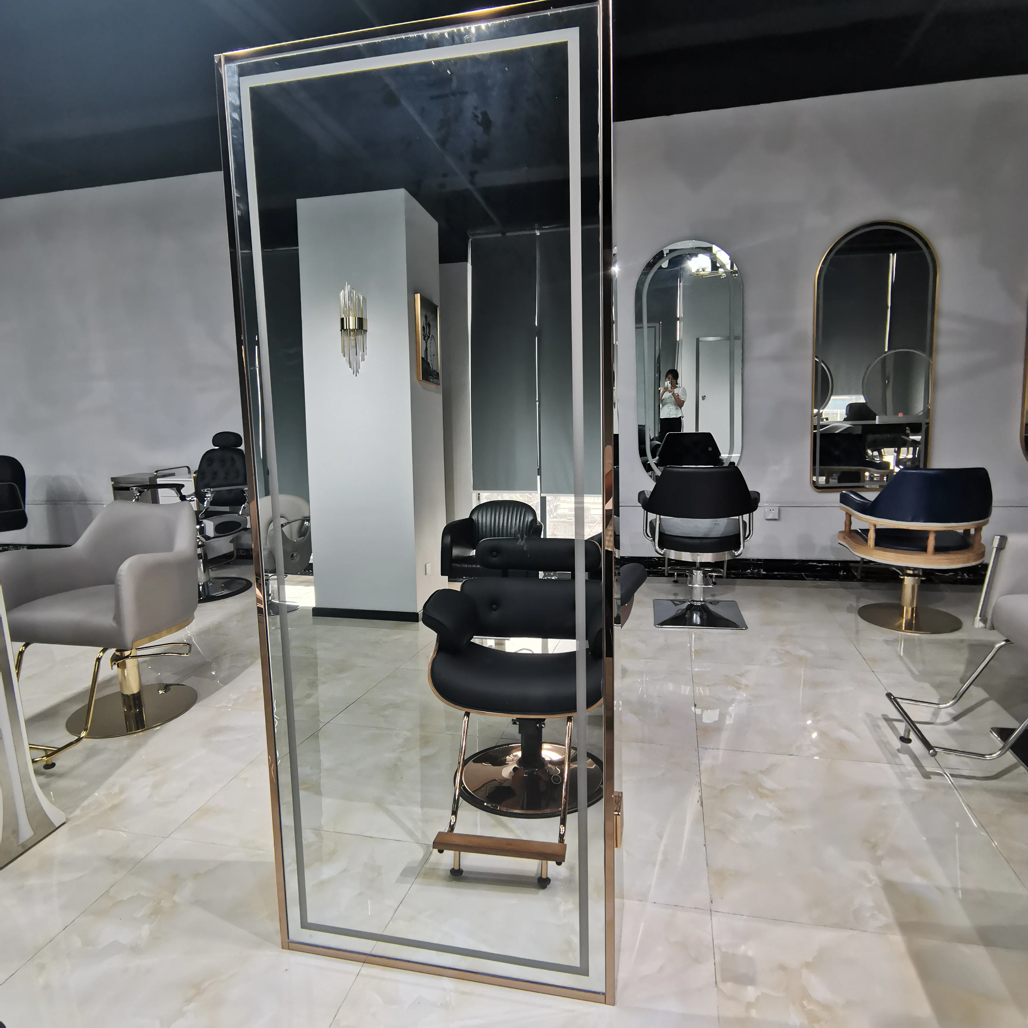 Wholesale Modern gold both sides hair salon station mirror with led lights