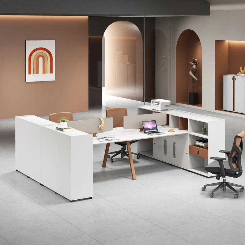 Staff Desk Workstation Modern Office Table Wooden Cubicle Office Partition Workstation Furniture for 4 people