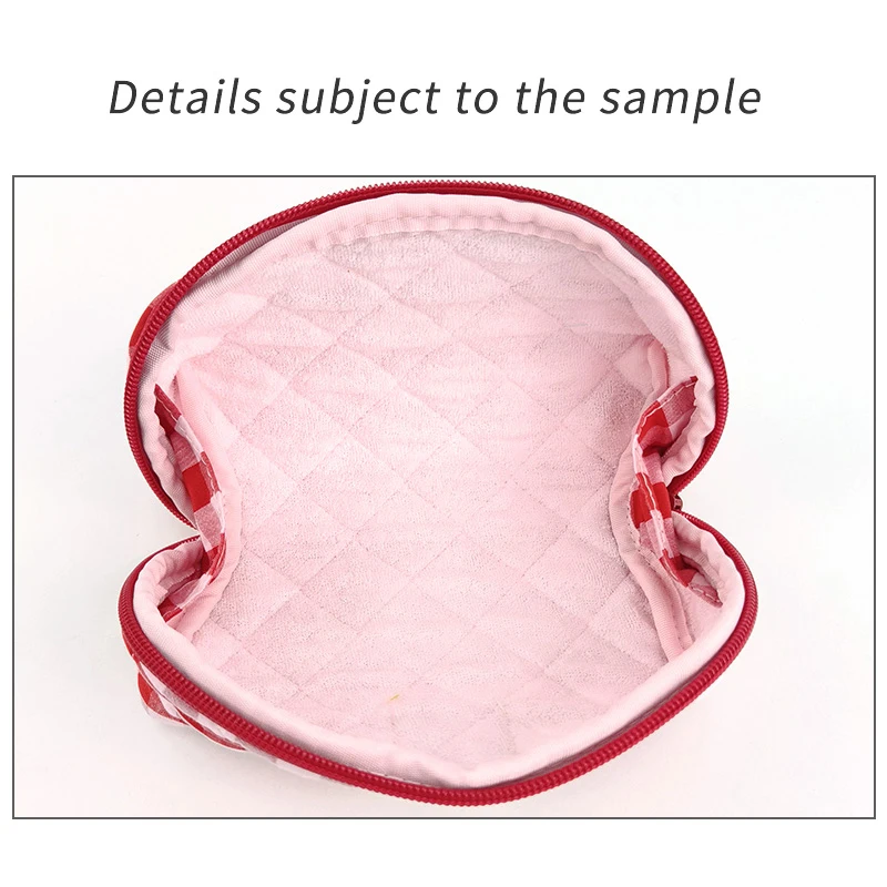 Eco friendly custom logo large capacity pillow cute travel red blue checker makeup bag lay flat soft quilted cosmetic bag