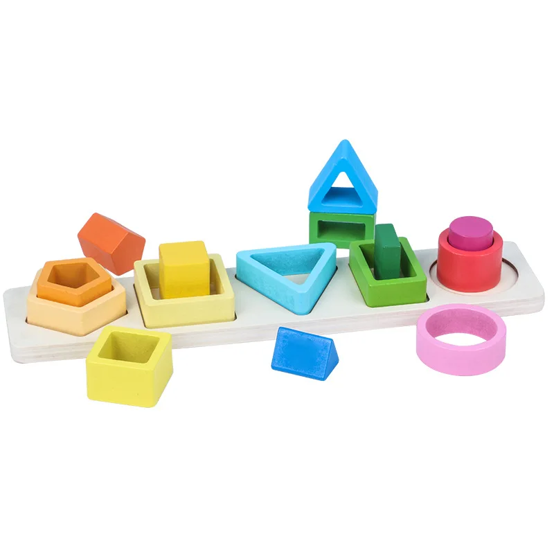 kid wooden kids children baby educational gaming sensory montessori toys Geometric shape matching plate