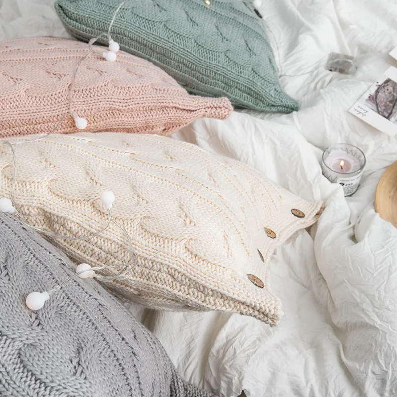 Nordic Solid Cotton Knit Crochet Throw Pillow Case Cushion Cover Modern Home Decor
