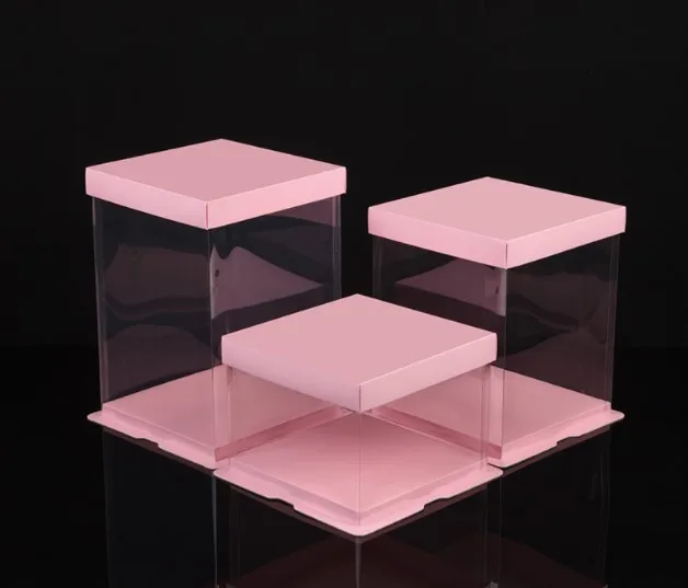 custom with ribbon birthday wedding bakery cupcake boxes bento package tall clear plastic transparent cake box