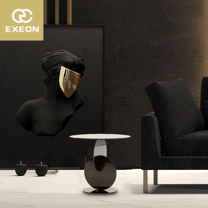 Light Luxury Modern Minimalist Black Round Black Oak Paint Living Room Combination Coffee Table Complete