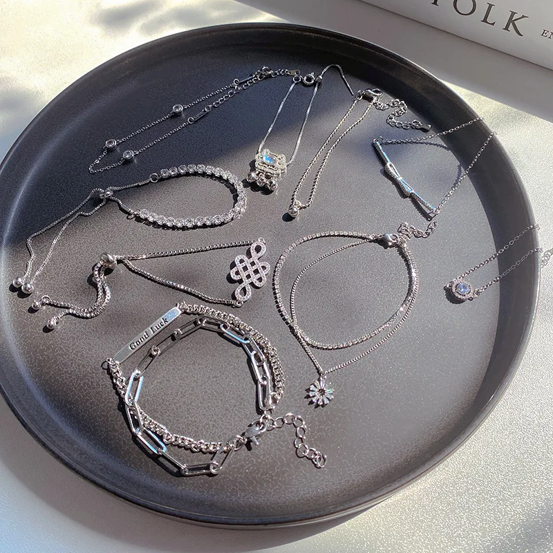 DAIHE Star Zircon Charms Thin Bangle Luxury Double Layer Beaded Fine Chains And Link Bracelets