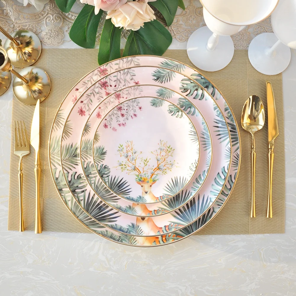 Luxurious wedding bone china tableware set, wapiti design dinner plates