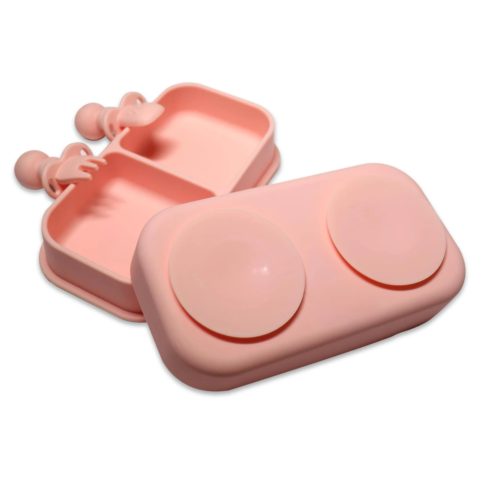 Portable Silicone Travel Suction Plate for Baby Toddler Baby Divided Bowls with Utensils