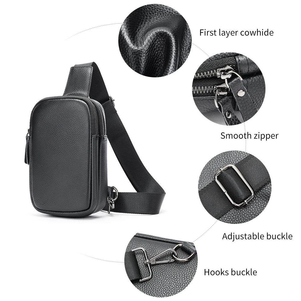 MARRANT Men Chest Sling Bag Leather Waterproof Crossbody Bag One Shoulder Daypack Genuine Leather Chest Bag for Men