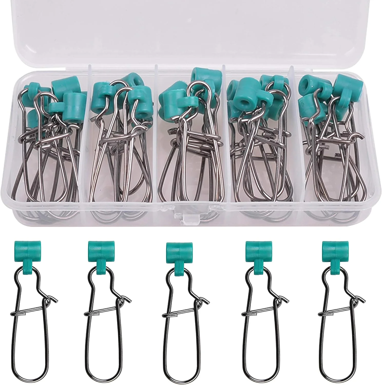 Heavy Duty Sinker Slides Duo Lock Snaps 25pcs/Box High-Strength Fishing Line Sinker Slider Swivel Snap Tackle Box Kit -Test: 220