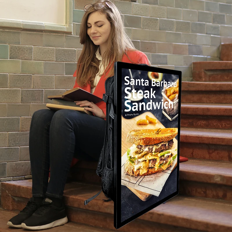 27 дюймов Гуляя наружной рекламы дисплей ЖК-экран Android Digital Signage портативный рюкзак рекламный щит