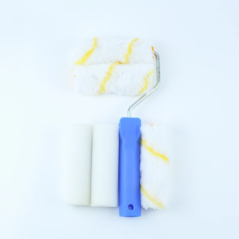 4inch yellow stripe painting roller set acrylic paint roller with blue handle  white foam roller kit