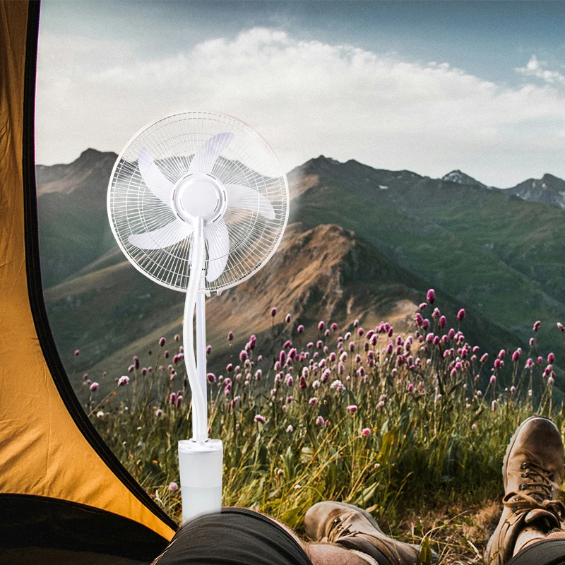 CHANGRONG 16 Inch Rechargeable AC/DC Stand Fan with AC water mist function and USB Output DC Input solar charging