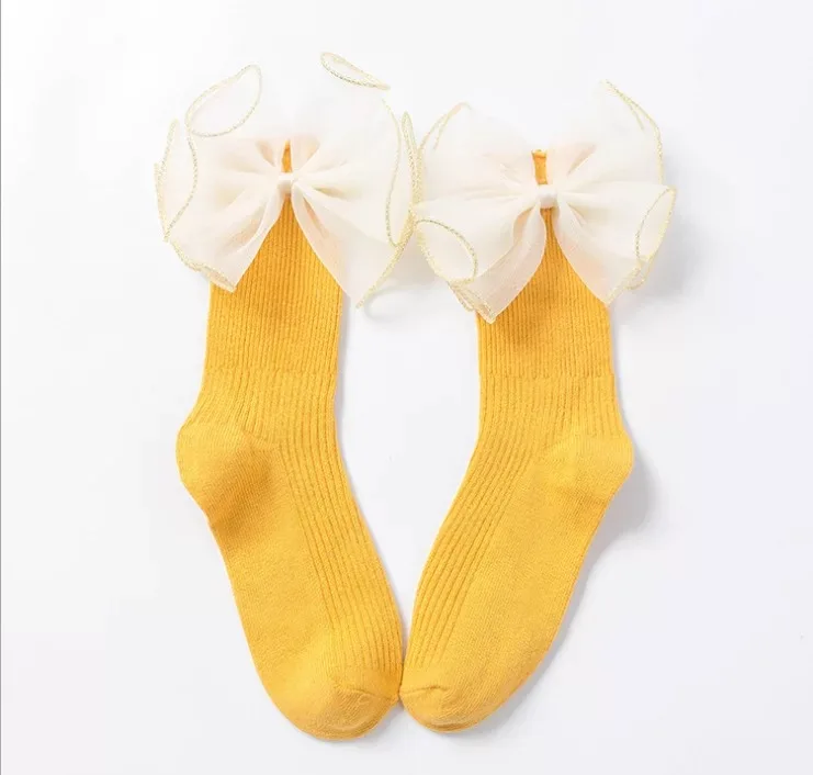 Детские носки без минимального заказа модные хлопковые милые принцессы с бантом из органзы для маленьких девочек