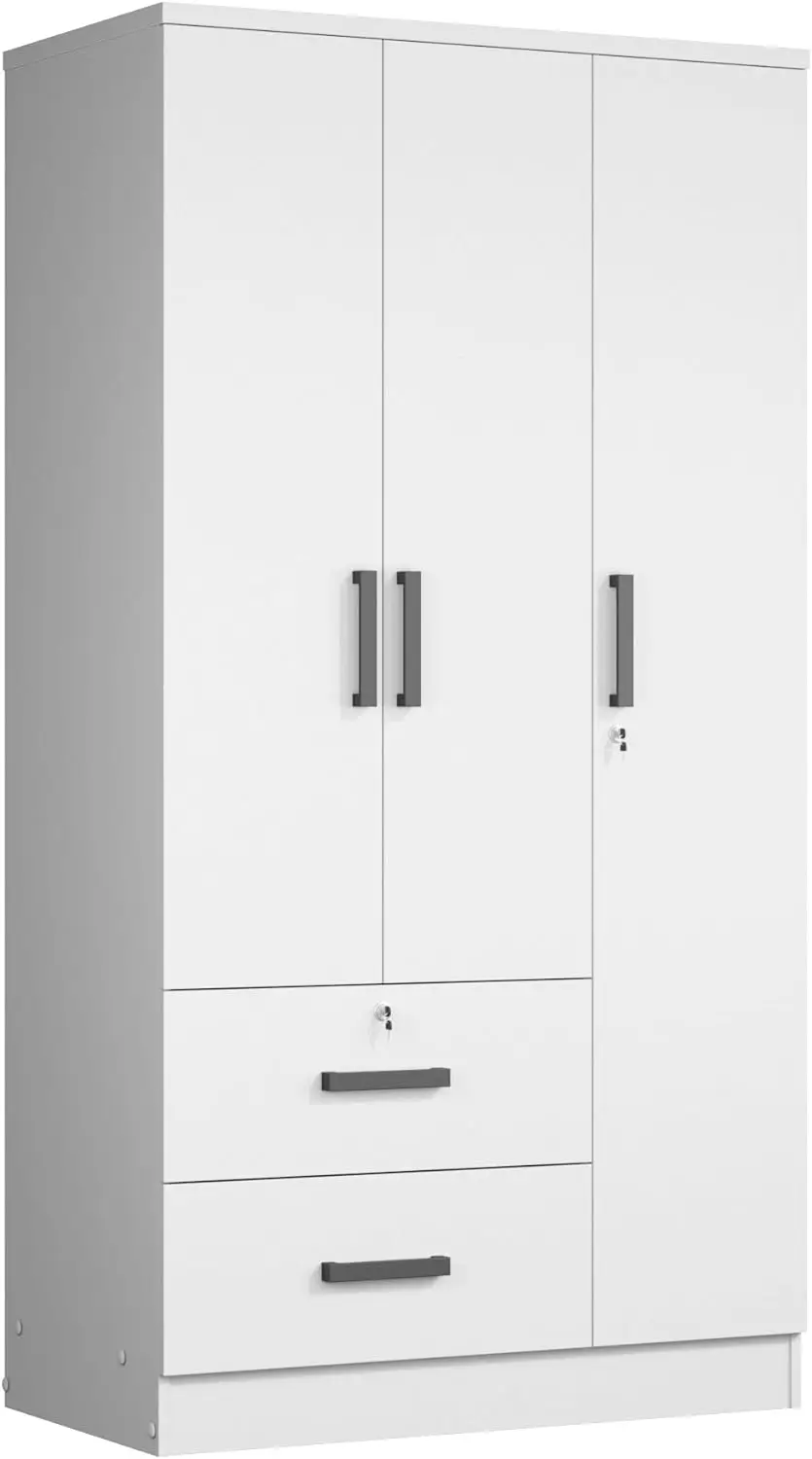 2024 Modern Cheapest Customized Small Design White Wardrobe with Mirror Living Room Bedroom Wooden Wardrobe