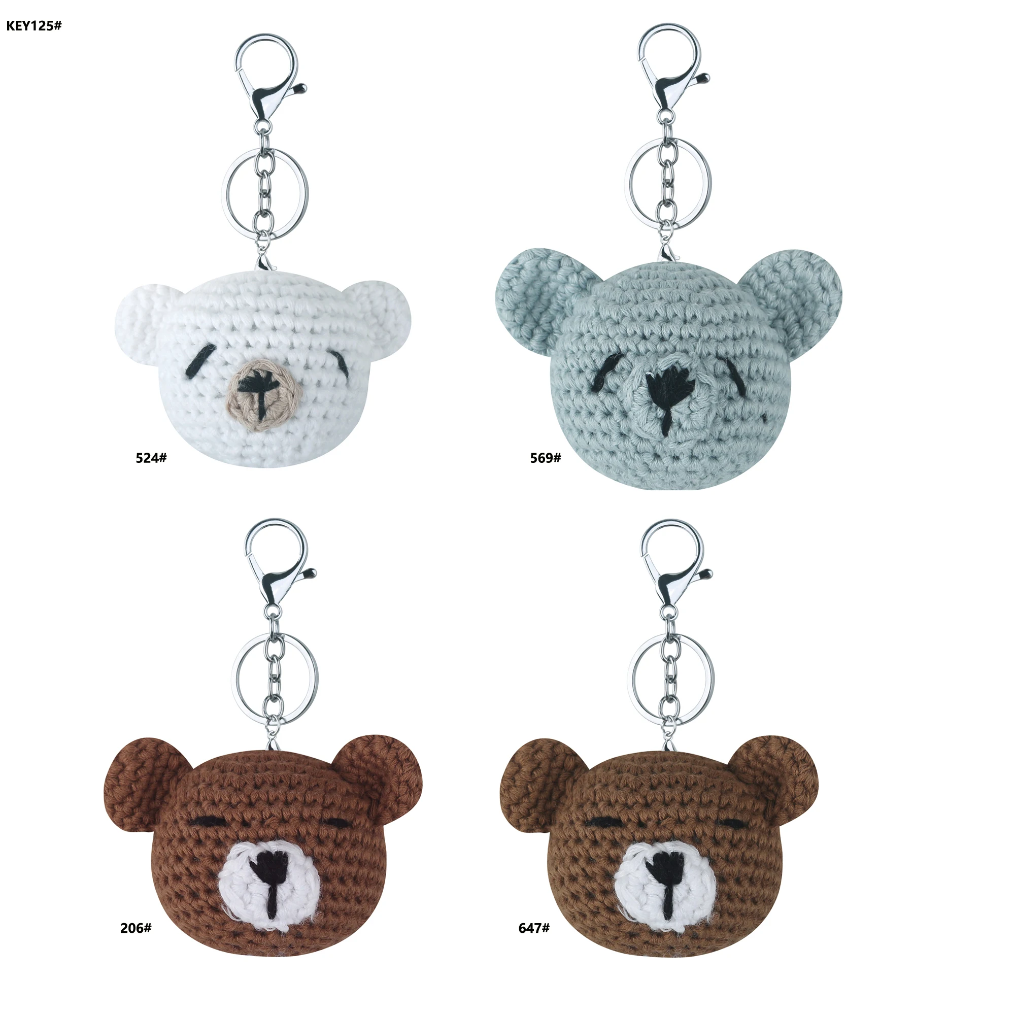 Handmade crochet bear head  crochet key chain cotton crochet grinding teeth ring cute stick toy wholesale