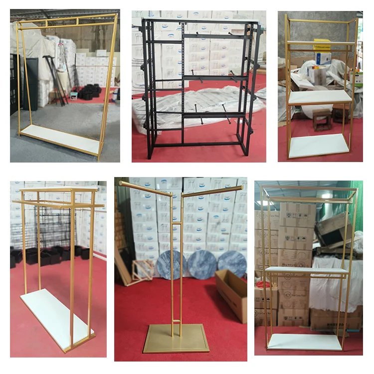 Fashion Clothing Shop Dress Iron Display Rack Floor Type Storage Rack Shelves Metal Clothes Racks