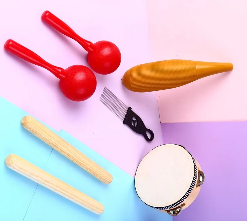 Amazon popular fashion high quality toys wooden musical instrument guiro percussion instrument set