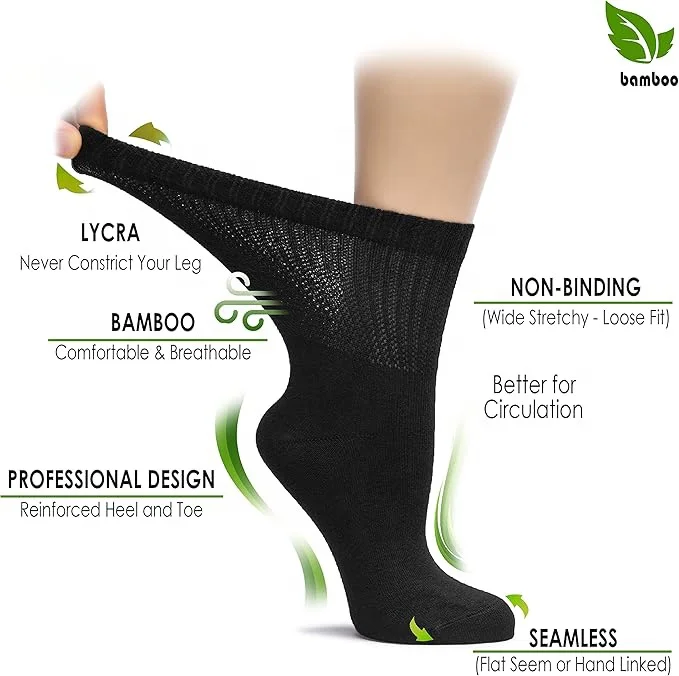 Ready to Ship Diabetic Socks For Men Women Extra Wide Crew Socks Loose Fitting Non-Binding Top Super Soft Bamboo Mid calf  Socks