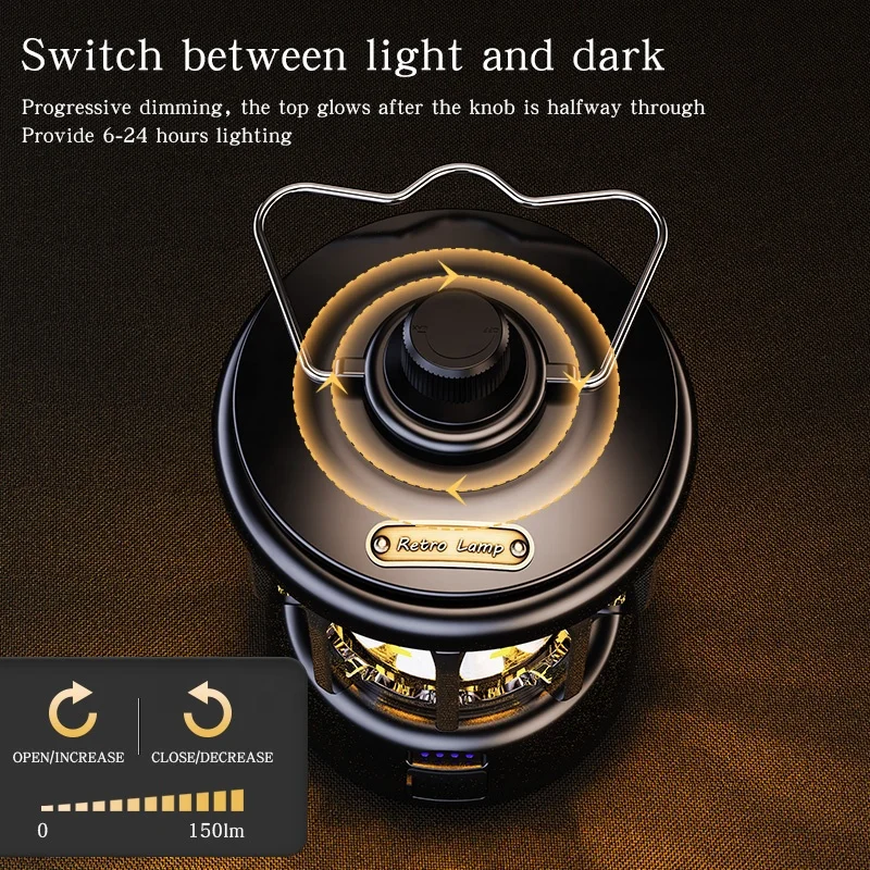 New Retro Portable Camping Lantern 4800mAh Outdoor Kerosene Vintage Camp Lamp Tent Light for Hiking Climbing Yard