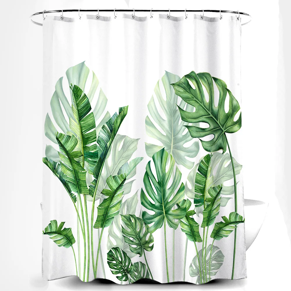 Shower Curtains for Bathroom - Tropical Leaves Plant on White Background Odorless Curtain for Bathroom Showers and Bathtubs