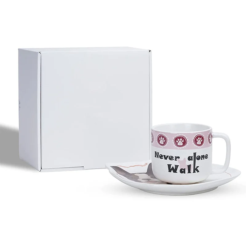 EAGLEGIFTS Gifts 12 Oz Funny Dog Lover Coffee Mug Ceramic Tea Cup with Dog Paws Pattern Plate Set