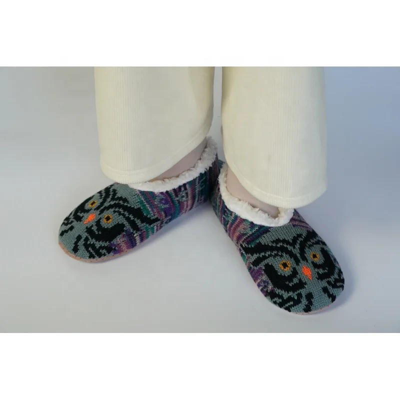 OEM SUPER SOFT owl knitted SHERPA SLIPPER cozy ballerina slipper sock