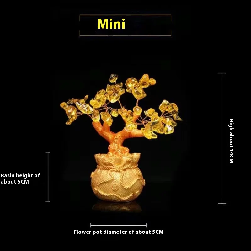 Sale Feng Shui Citrine/Yellow Crytal Money Tree with Chinese Dragon Pots Crystal Ornament Jewelry for Home Living Room