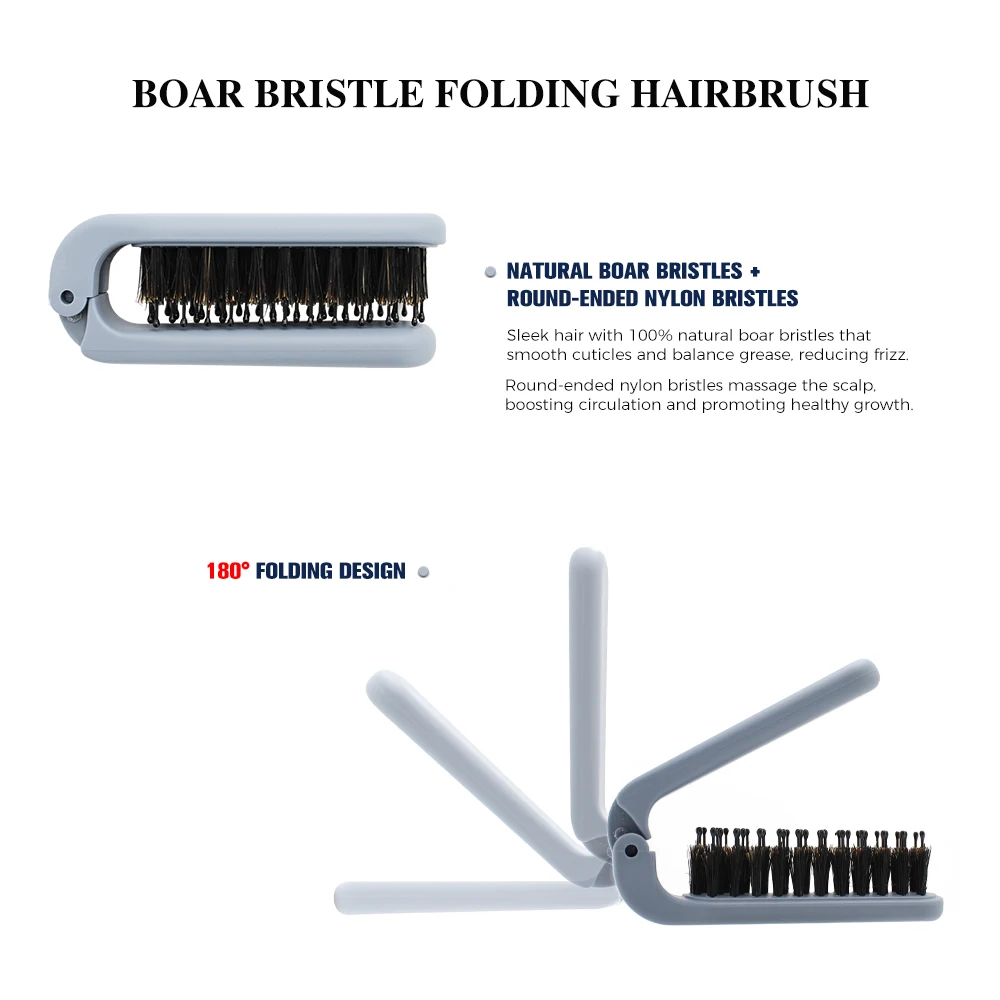 Custom Logo Mini Detangler Hairbrush Luxury Folding Hair Extension Boar Bristle Detangling Hair Brush