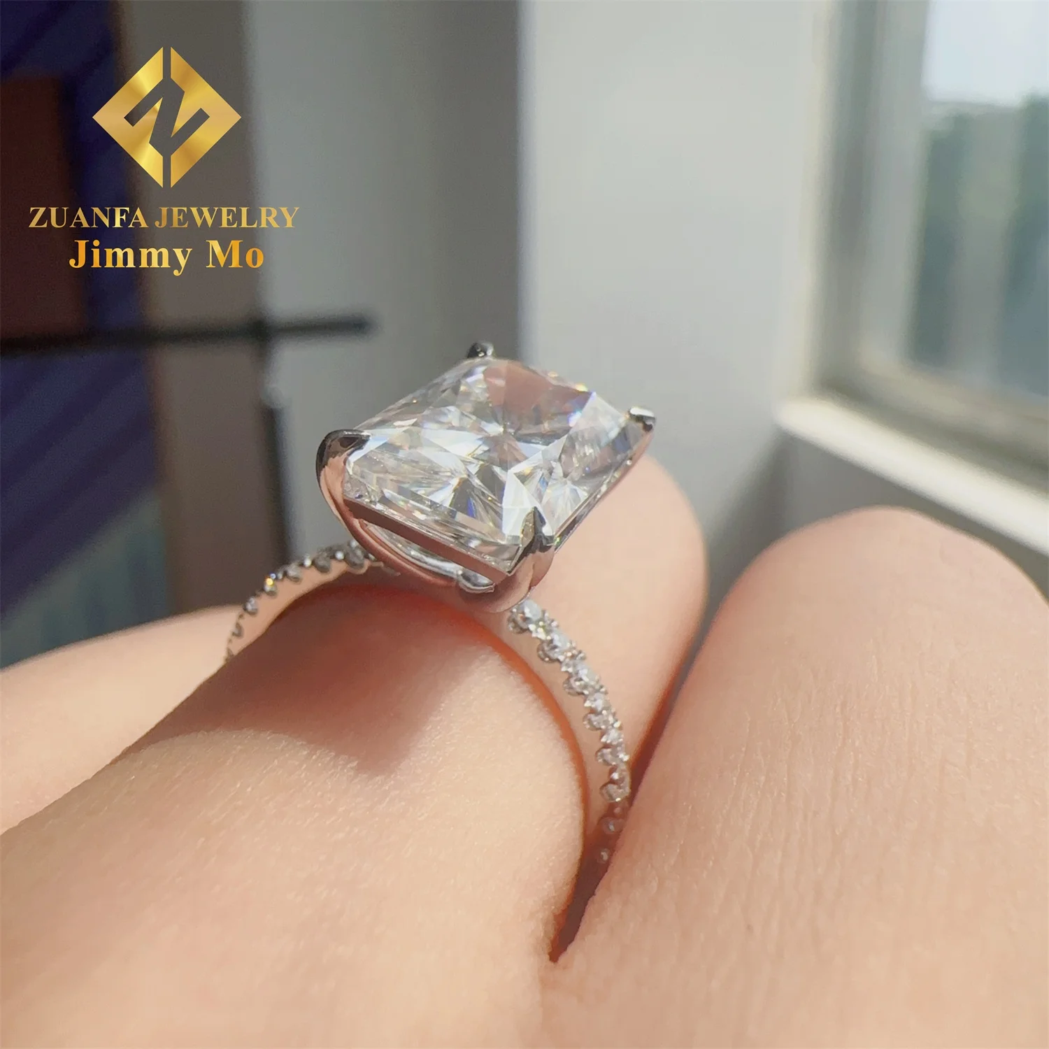 14k Real White Gold Gorgeous Bridal Wedding Jewelry Set 5Ct Clushed Radiant Moissanite Diamond Engagement Ring Ladies