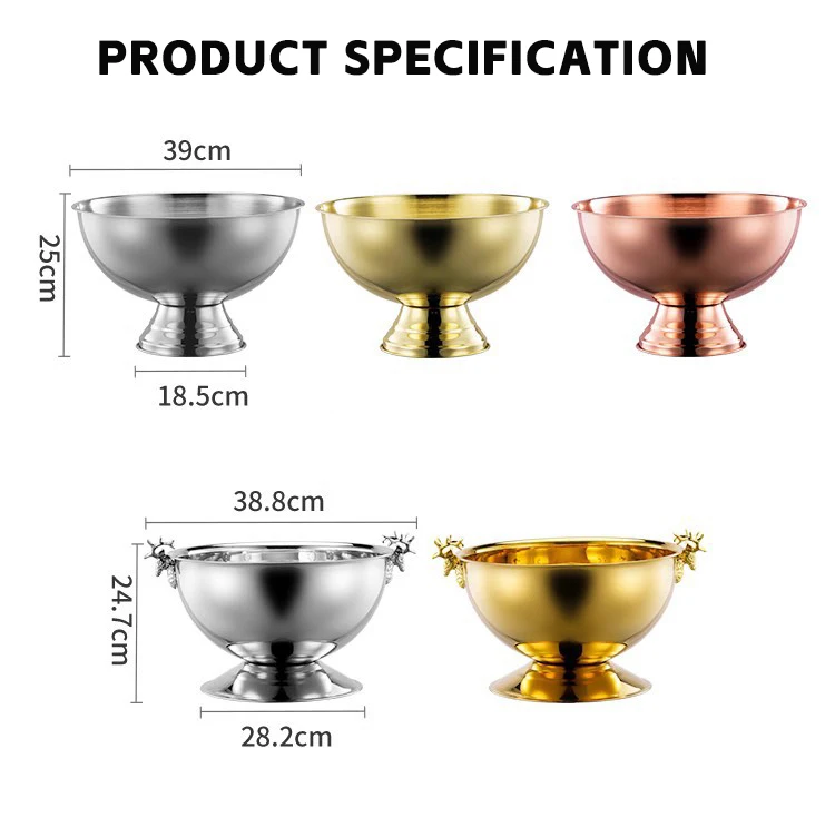 Stainless Steel Custom Large Ice Bowl Luxury Rose Gold Champagne Chiller Beer Holder Wine Cooler Party Ice Bucket