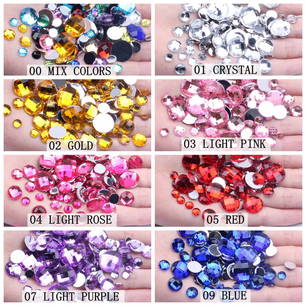 Acrylic Beads Wholesale Flat Back Round Earth Facets Many Colors 8mm 50pcs Nail Rhinestone Glue On Beads For Jewelry Making