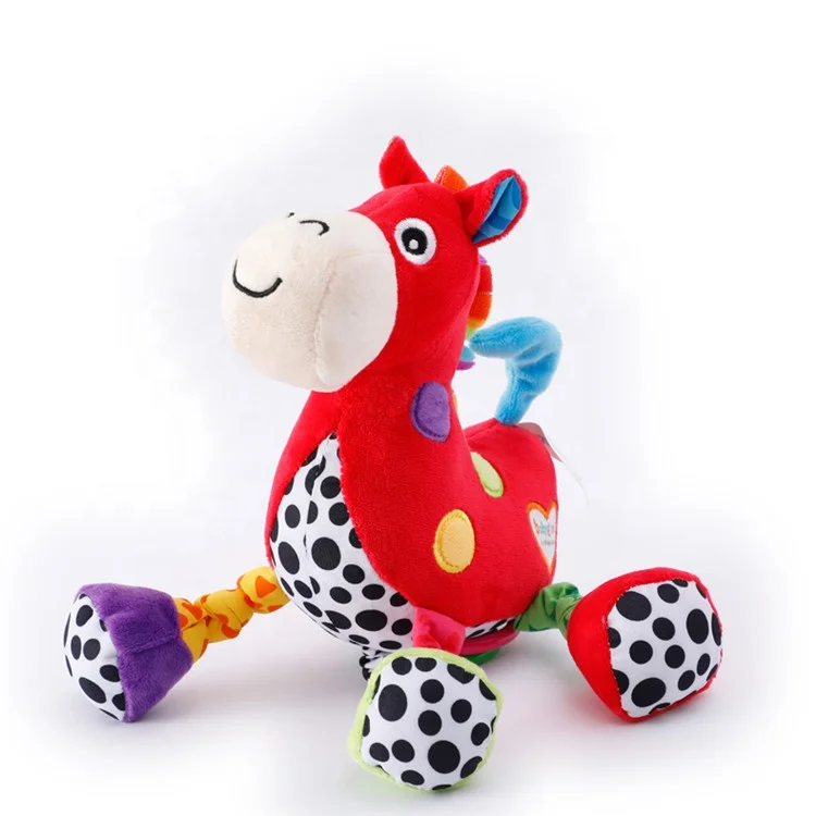 new baby soft toys music red horse stuffed educational fancy toy for babies